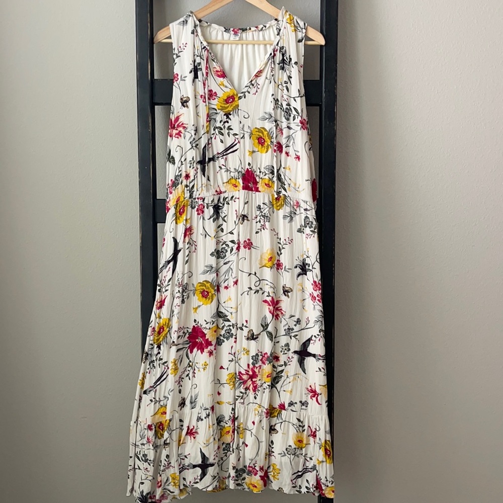 Old navy cream and floral print midi dress size xl